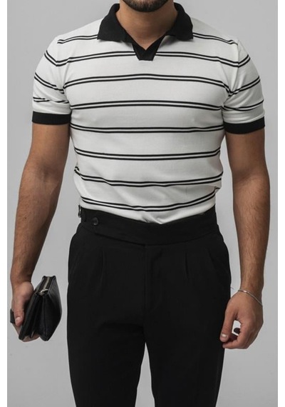 Cool Tarz Erkek Beyaz Paralel Polo Yaka Slim T-shirt Beyaz Beyaz