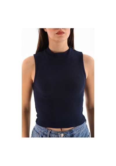 Loısy Kadın Likralı Kolsuz Crop Bluz Lacivert