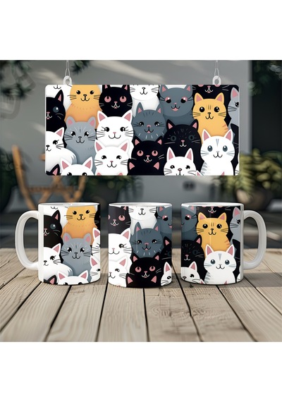 Modern Tarz Kedi Koleksiyonu Kupa Renkli Ve Eğlenceli Tasarım Bardak - Kedi Severlere Hediye Beyaz