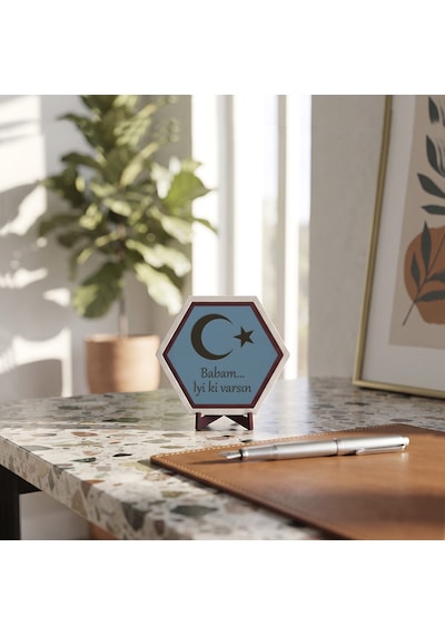 Modern Tasarımlı "babam İyi Ki Varsın" Yazılı Masaüstü Dekoru, Ev Ve Ofis Dekorasyonuna Değer Katan Parça 10x10 Cm, Gök Mavi
