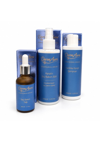 Dermaura Premium Dökülme Karşıtı Saç Bakım Seti Dökülme Karşıtı Şampuan + Saç Bakım Yağı + Keratin Saç Bakım Sütü