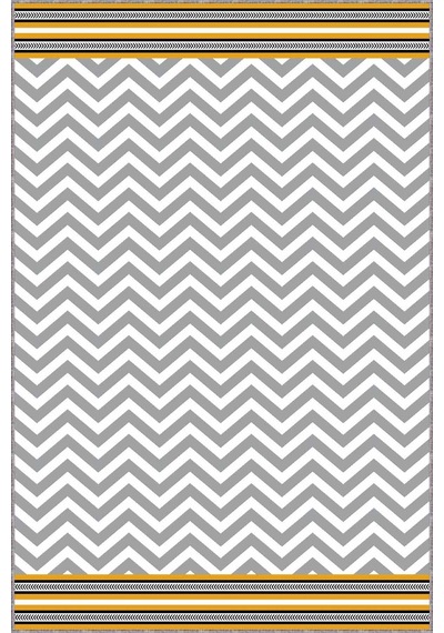 Sarı Kaymaz Tabanlı Yıkanabilir Zigzag Mutfak Halısı Ar447