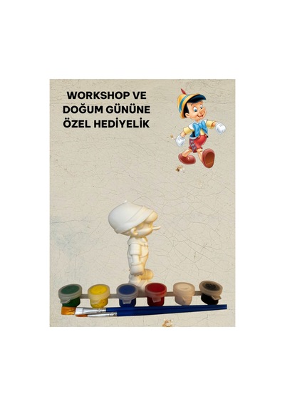 3d Pinokyo Figür Boyama Seti - Kendin Boya Hobi Ve Etkinlik Seti - Akrilik Boya + 2 Fırça