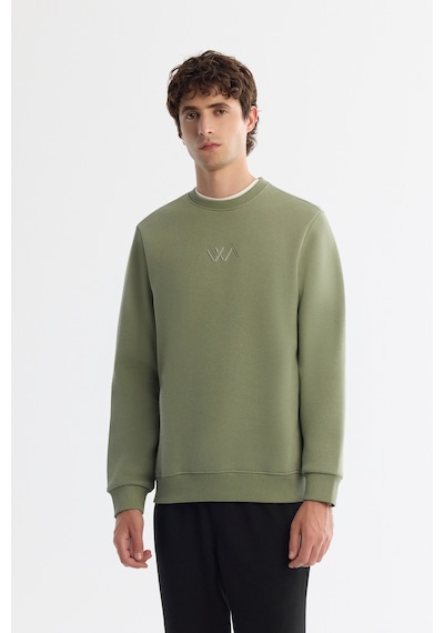 Avva Erkek Yeşil Bisiklet Yaka Pamuklu Şardonlu Baskılı Regular Fit Sweatshirt B001033