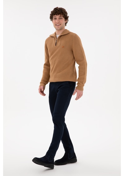 U.S. Polo Assn. Erkek Regular Fit Yarım Fermuarlı Camel Kazak 50297047-VR015