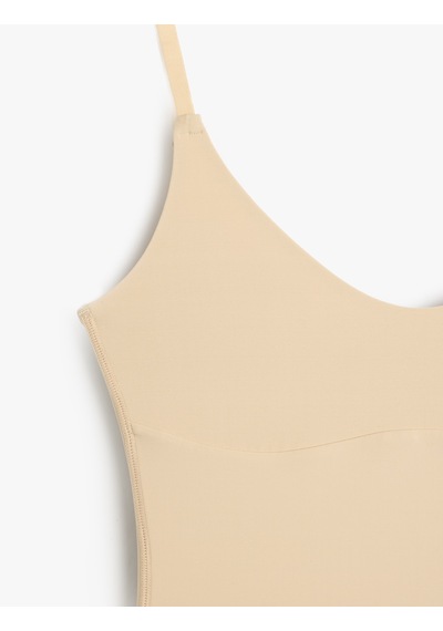 Koton Vücudu Saran Nefes Alan Kumaş Rahat Kalıp İnce Askılı Çıtçıtlı Bodysuit Ten Rengi 5slk00002mk