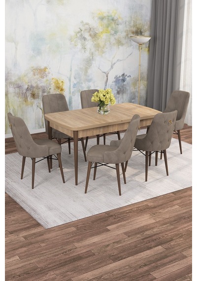 Mona Meşe Desen 80x132 Açılabilir Mdf Masa Yemek Odası Takımı, Mutfak Takımı 6 Adet Sandalye Meşe Masa - 6 Cappuccino - Ceviz Ayak Mona Meşe Desen 80x132 Açılabilir Mdf Masa Yemek Odası Takımı, Mutfak Takımı 6 Adet Sandalye Meşe Masa - 6 Cappuccino - Ceviz Ayak