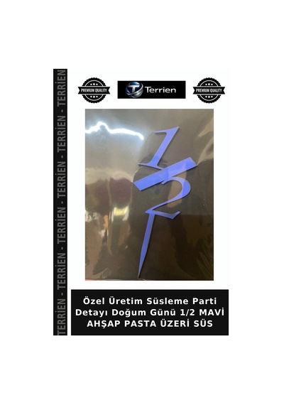 Özel Üretim Süsleme Parti Detayı Doğum Günü 1/2 Mavi Ahşap Pasta Üzeri Süs