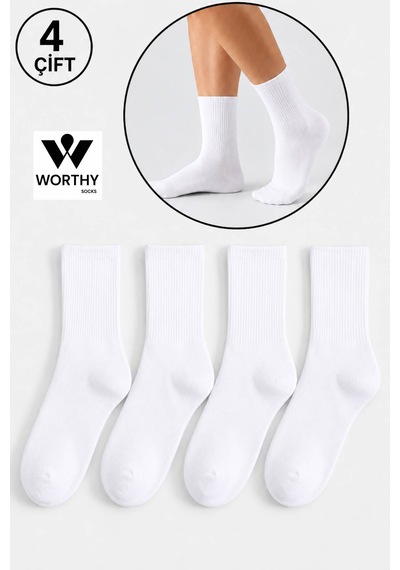 Worthy Socks 4'lü Atletik Spor Tenis Kolej Çorap beyaz