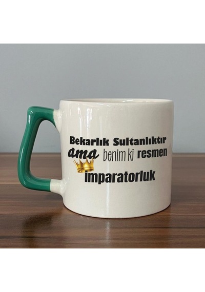 Mor Mürekkep Bekarlık Sultanlıktır Ama Baskılı Yeşil Kulplu D Kupa