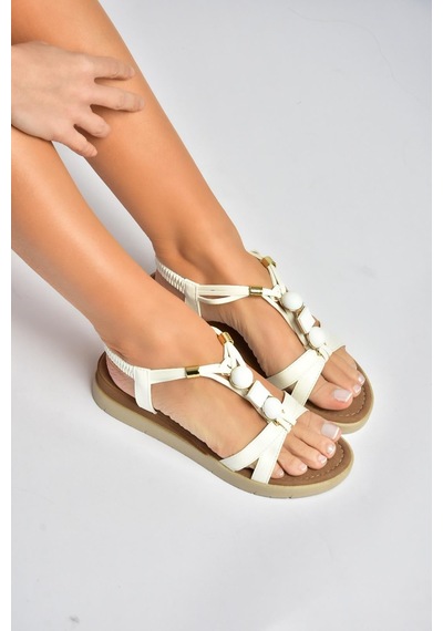 Fox Shoes Y274801509 Beyaz Boncuklu Kadın Sandalet