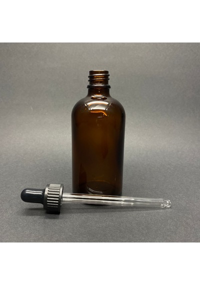 100ml Kahverengi Cam Damlalıklı Şişe , Siyah Plastik Kapak , 100c