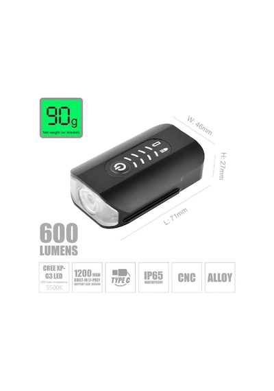 Brivigan Lw-f500 600 Lümen 2'si 1 Arada Ön & Arka Işık Usb Bisiklet Lamba Siyah