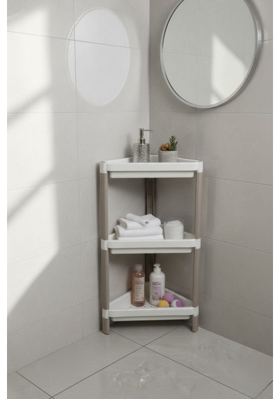 3 Katlı Banyo Köşe Rafı - Duş İçi Şampuanlık Ve Düzenleyici Organizer - Modüler Üçgen Raf Beyaz