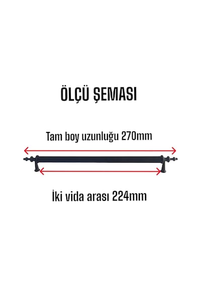 5 Adet Erciyes Kulp Siyah 224 Mm Kulp Mobilya Mutfak Dolabı Çekmece Dolap Kapak Kulpu Kulbu Metal Kulpları