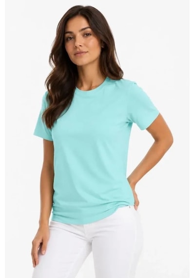 Meleners T-shirt Bisiklet Yaka Slim Fit Likralı Tişört Günlük Basic Body - Turkuaz