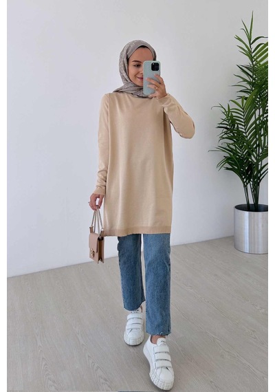 Kahijab Basic Merserize Tunik - Sütlü Kahve Sütlü Kahve