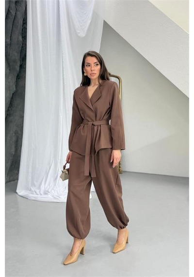 Neşeli Butik Kadın Kahverengi Kuşak Detaylı Oversize Şalvar Pantolon Blazer Ceket Takım Nbnp023 Neşeli Butik Kadın Kahverengi Kuşak Detaylı Oversize Şalvar Pantolon Blazer Ceket Takım Nbnp023