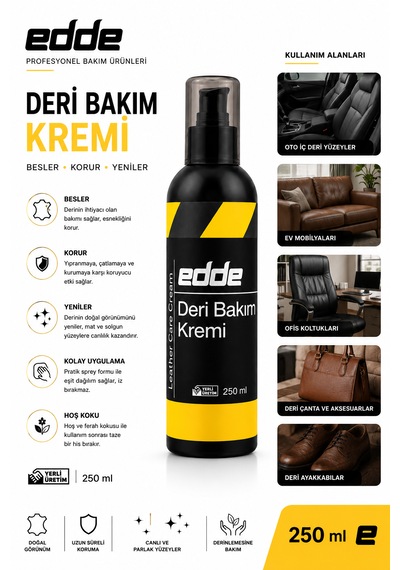 Edde Araba Araç Oto Besleyici Onarıcı Koltuk Deri Bakım Kremi 250 Ml Oto Detailing 250ml