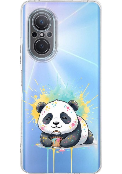 Huawei Nova 9 Se İle Uyumlu Splash Panda Tasarımlı Şeffaf Silikon Kılıf Şeffaf