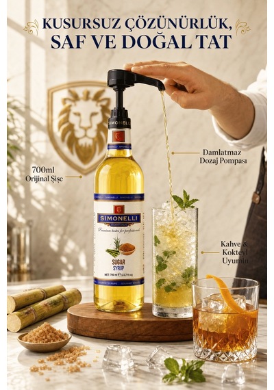 Simonelli Şeker Sade Şurup Simple Syrup Aromalı Kahve ve Kokteyl Şurubu 700 ML + Pompa