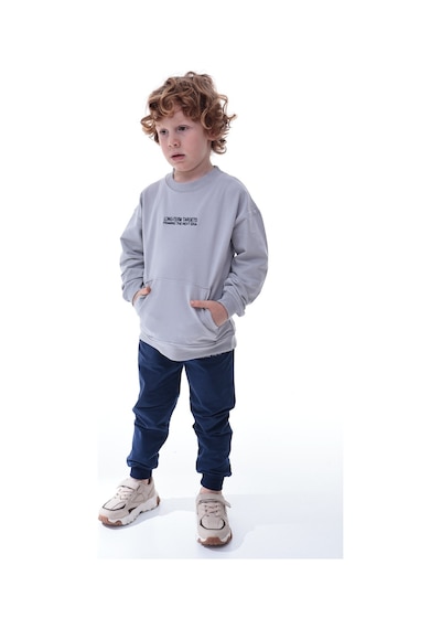 Erkek Çocuk Polar Eşofman Takımı Yumuşak Kumaş Kapüşonlu Sweat & Rahat Jogger Alt Gri
