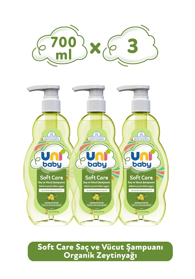 Uni Baby Soft Care Organik Zeytinyağlı Saç ve Vücut Şampuanı 700 Ml 3'lü