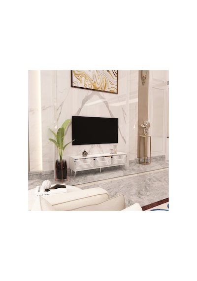 Palo 150 Cm Tv Ünitesi Tv Sehpası Beyaz-gümüş Beyaz - Gümüş