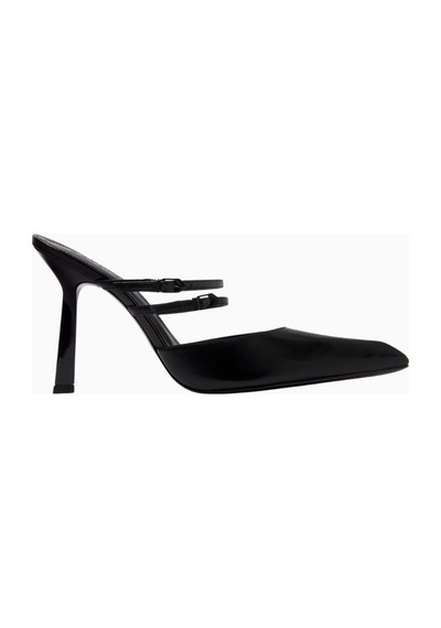 Schutz Fresh Boho 105 Mules, Siyah Nappa Deri, Çift Bant Ve 105mm Topuk