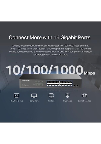 Mercusys 16port Ms116gs Gıgabıt Yönetilemez Swıtch
