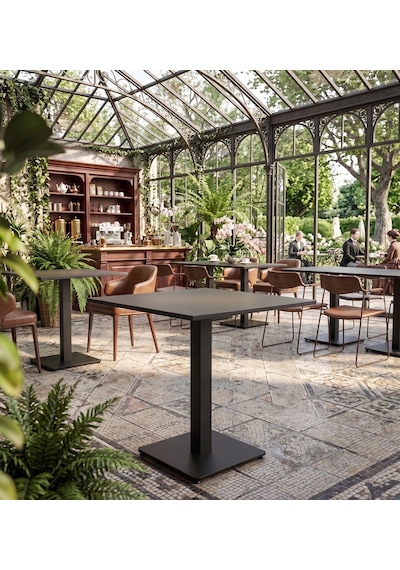 Kompakt Laminat Kare Cafe Retstoran Ve Ev Yemek Masası 60x60 Cm Füme Tablalı