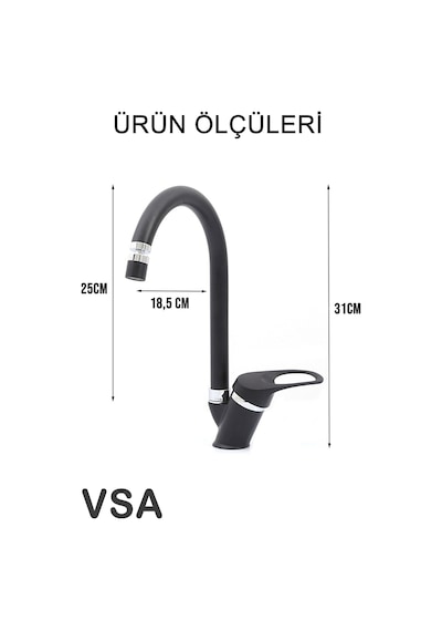 Mat Siyah Mutfak Lavabo Bataryası 360 Derece Oynar Perlatörlü Musluk Siyah