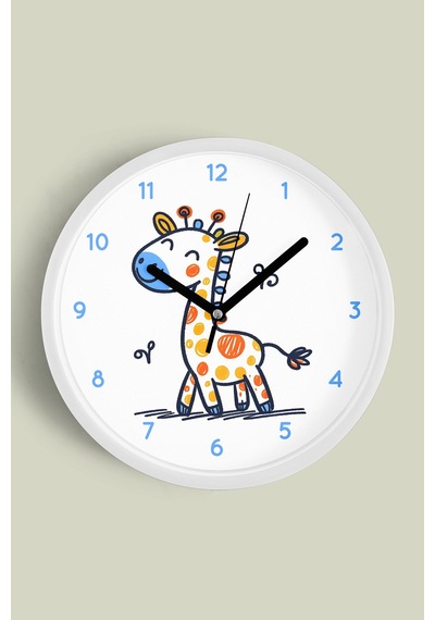 Sevimli Zürafa Çizimli Çocuk Odası Duvar Saati - 42cm - Önü Camlı Beyaz Kasa - Sessiz Mekanizma-jh1099 Beyaz