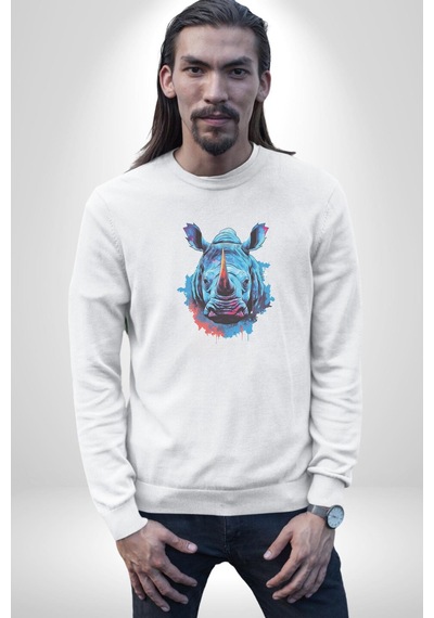 Su Aygırı Hipopotamo Renkli Unisex Beyaz Baskılı Sweatshirt Beyaz