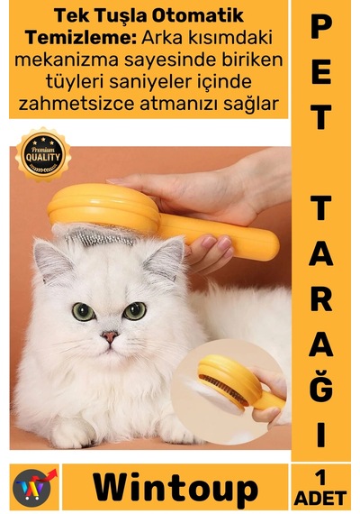 Tarak Kedi Köpek Tüy Toplayıcı Fırça Masaj Hamburger Şekil Otomatik Temizlenen Evcil Hayvan Tarağı