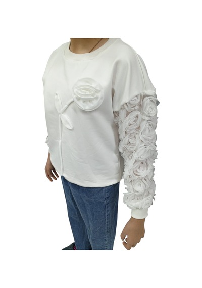 İrem Çocuk Giyim Kız Çocuk Tül Kollu Gül Detaylı Sweatshirt Ve Bol Paça Kot Pantolon Takımı Beyaz İrem Çocuk Giyim Kız Çocuk Tül Kollu Gül Detaylı Sweatshirt Ve Bol Paça Kot Pantolon Takımı Beyaz
