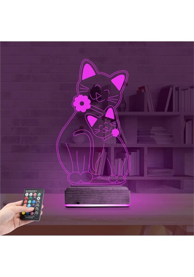 Luvivia Sevimli Kedi 3d Lamba - Masa Gece Lambası Şeffaf