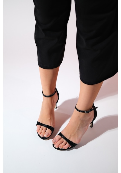 Luvishoes Bern Siyah Çizgili Kadın Platform Topuklu Abiye Ayakkabı