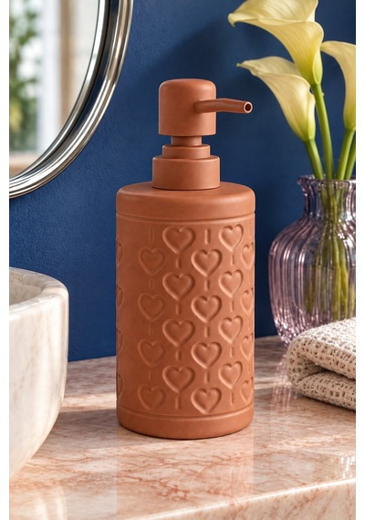 Rosıe Kiremit Kabartma Kalp Desenli Yuvarlak Seramik Sıvı Sabunluk 350 Ml Karışık
