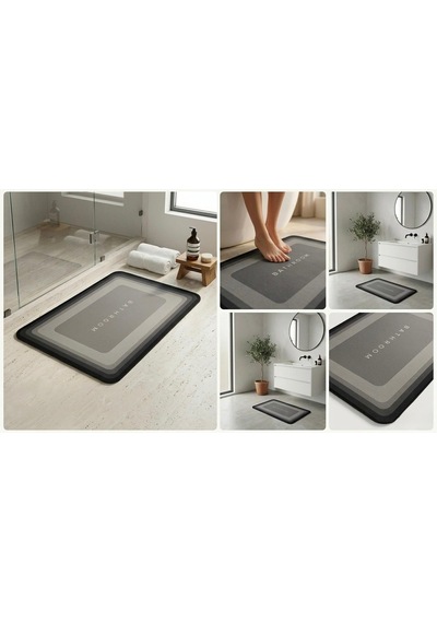 Banyo Paspası Süper Su Emici Kaymaz Tabanlı Dikdörtgen Diatomit Paspas 60x40cm Gri Diğer