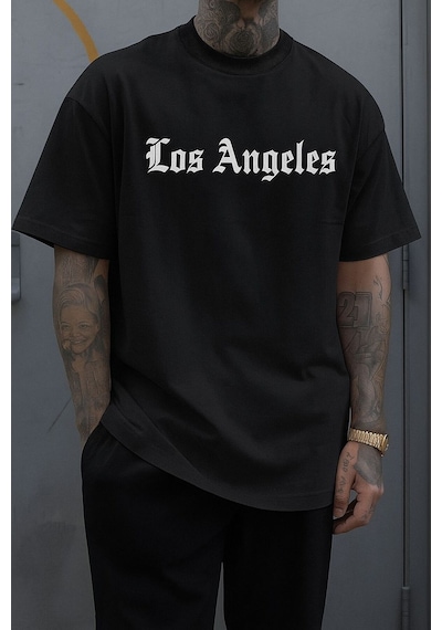 Los Anfgelesbaskılı Unisex Tshırt Q5 SIYAH