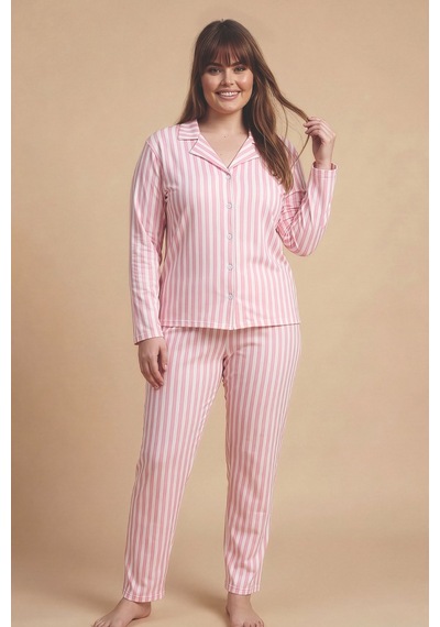 Wordex Mirano 9851 Uzun Kollu Şardonlu Soft Kışlık Düğmeli Büyük Beden Kalpli Kadın Pijama Takımı Pembe