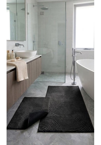 Dinarsu 2'li Banyo Paspası 60x100 40x60 Kaymaz Taban Siyah
