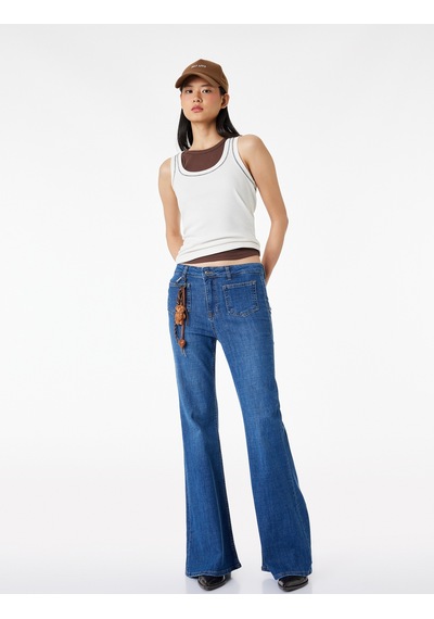 Koton Dar Kesim Cep Detaylı Düğmeli İspanyol Paça Denim Pantolon - Flare Jeans Orta İndigo 6sal40154md İndigo Koton Dar Kesim Cep Detaylı Düğmeli İspanyol Paça Denim Pantolon - Flare Jeans Orta İndigo 6sal40154md İndigo