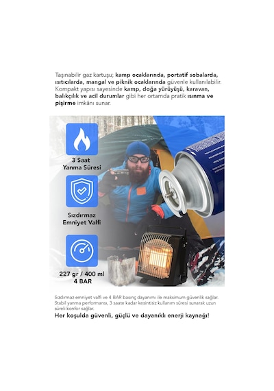 2 Adet Bütan Propan Gaz Kartuşu - Valfli Kartuş Kamp Ocağı Gazı 227 Gr Beyaz
