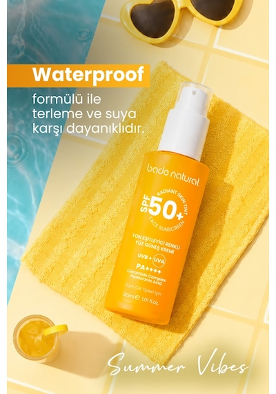 Bade Natural Ton Eşitleyici Renkli Yüz Güneş Kremi SPF50+ 30 ML