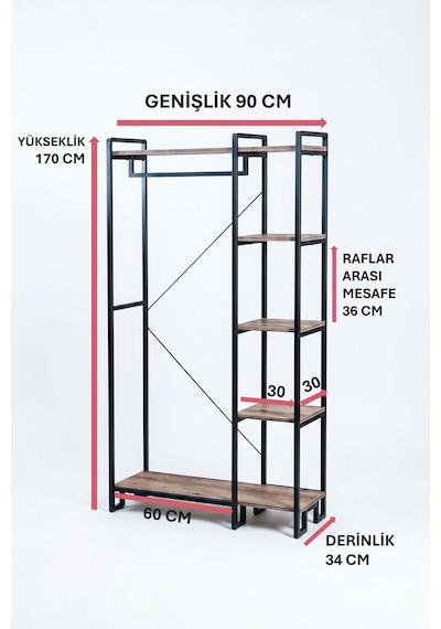 Ahşap Raflı Metal Askılık Ayakkabılık Portatif Portmanto Gardırop