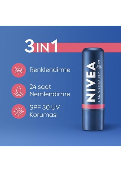 Nıvea Rose Renkli Nemlendirici Dudak Bakım Kremi 4.8gr, Spf30, Allık Etkisi, Dudak Ve Yanaklar, E Vitamini