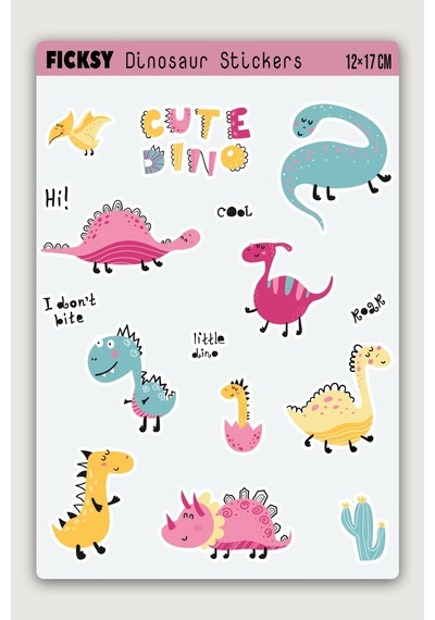 Sevimli Dinozor Sticker Seti - 10 Adet Etiket Çıkartma Diğer