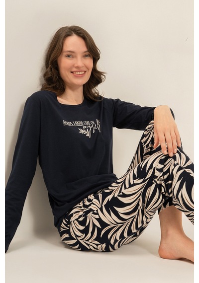 Arnetta Kadın Care Yourself Lacivert Uzun Kol Pijama Takım Ar3738-s-v1 Ar3738-s-v1